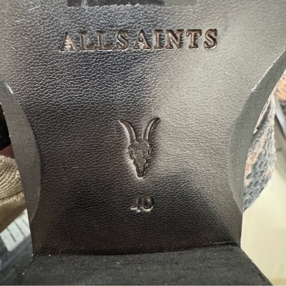 AllSaints Katy Leather Boots Taupe Snake Print Women EU 40 US 10 Heeled Lace Up - Picture 12 of 16